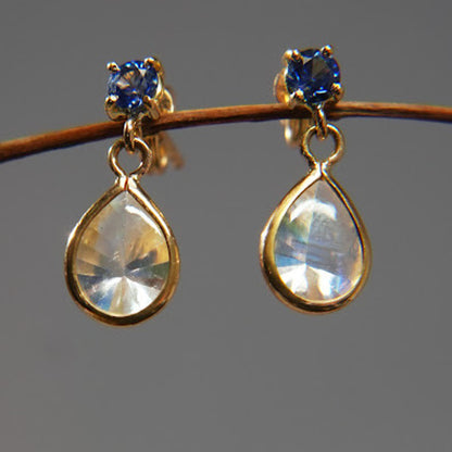 18K Gold Earrings – Moonstone and Sapphires