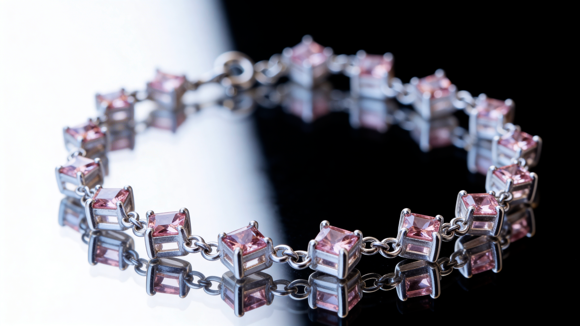 Bracelet en argent avec grenat Malaye de la marque Eclat d'or, montrant le bijou élégant avec pierres précieuses rouges.