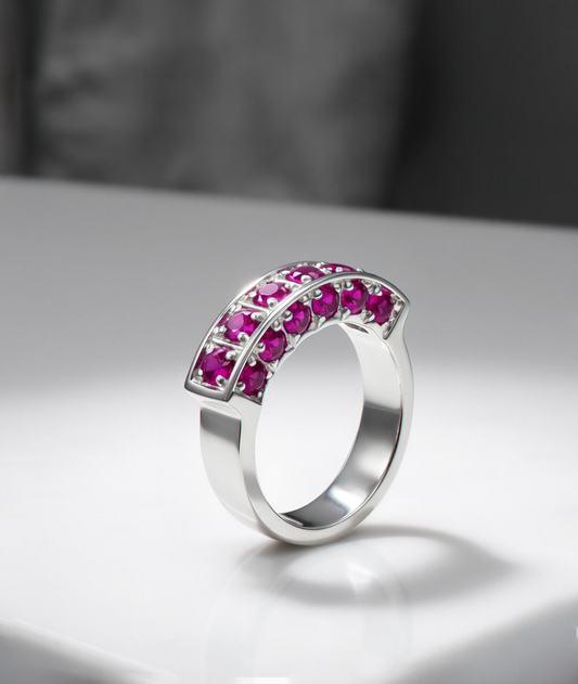 Bague en argent double éclat et rangée