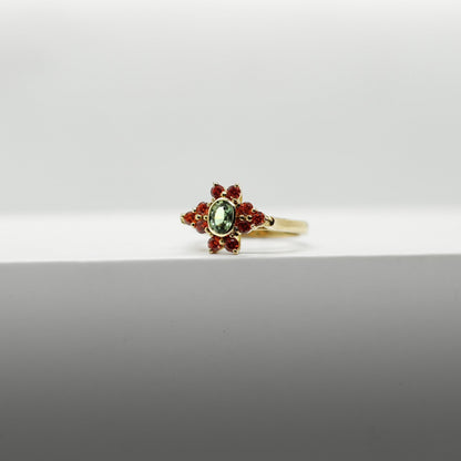 Bague en or avec saphir vert et spessartites Eclat d'or